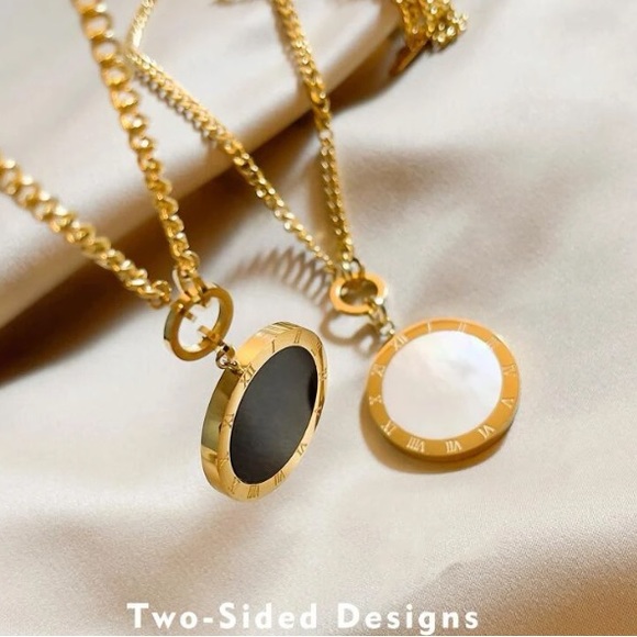 Luzy Jewelry Jewelry - 18K Gold Stainless Steel Two Sided Medallion Pendant Curb Chain Sweater Necklace